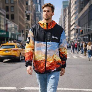 Polaroid Men’s Graphic Windbreaker Jacket Colorblock Zip-Up sz (L)